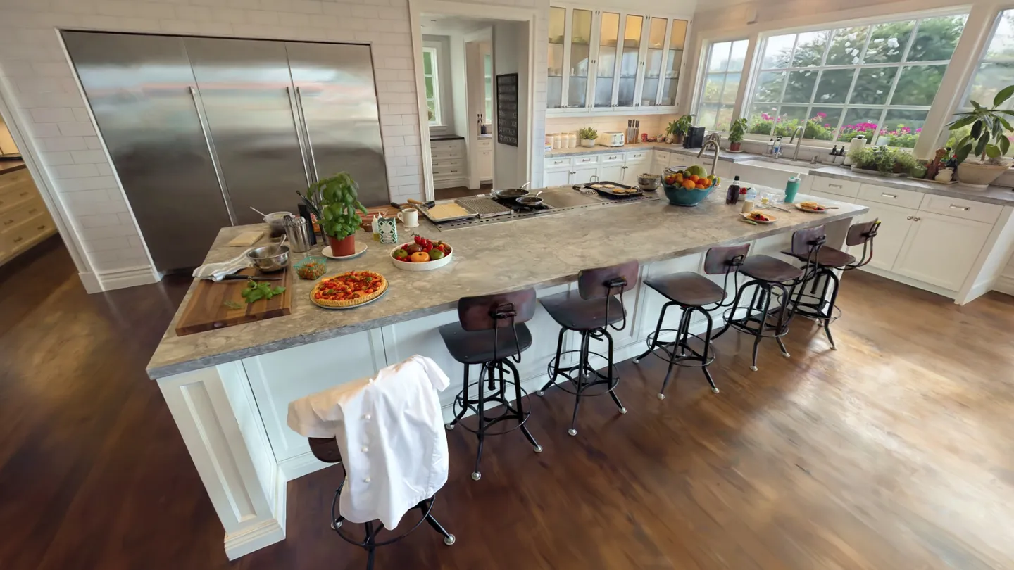 Sunlit kitchen with a large island in Meta Horizon Hyperscape